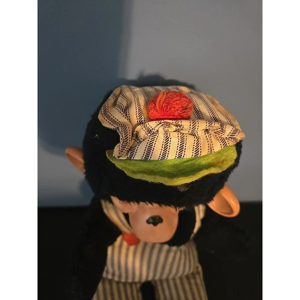 Gund Vtg Chimpanzee Rubber‎ Face Plush  Blue Overalls Monkey Train Conductor